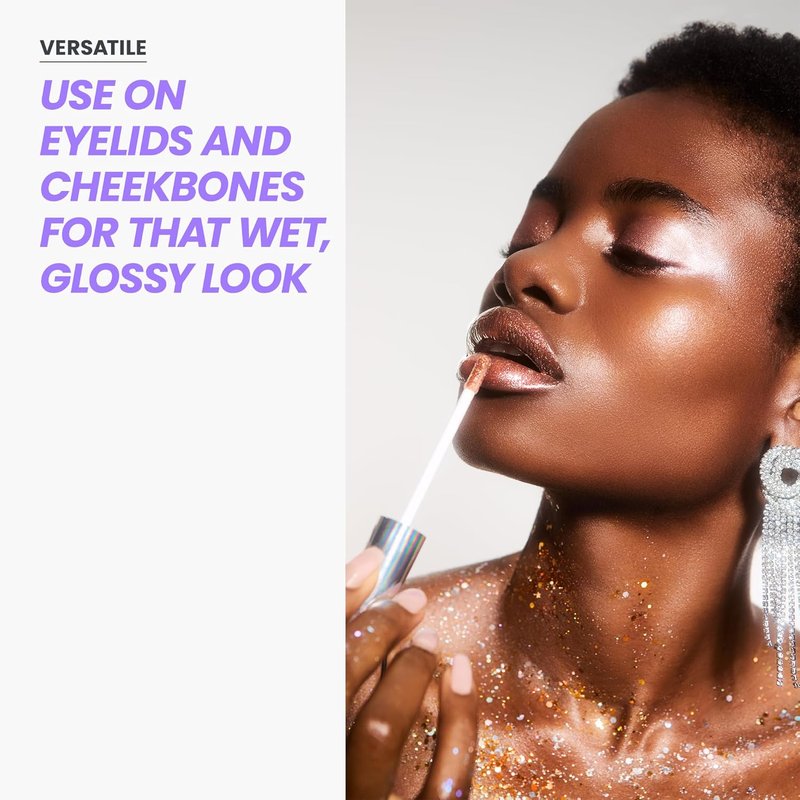 Wonderskin Lip Gloss - Gold Glitter Blading Top Gloss for Hydrating, High Shine Finish