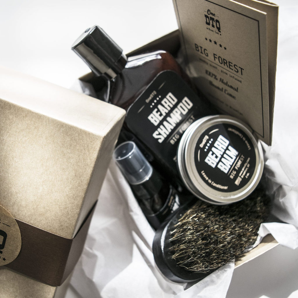 Big Forest Beard Treatment Kit - Shampoo 9 oz, Oil 1 oz, Balm 2 oz, Brush - Wood Scent - 100% Natural and Organic Growth Care Products in Premium Gift Box