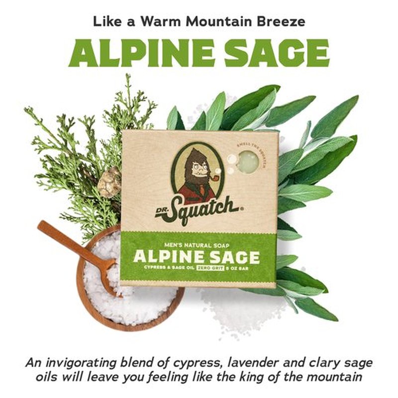Dr. Squatch Natural Bar Soap for Men - Cold Process Soap with No Harsh Chemicals - Alpine Sage (5 oz, 10-Pack)