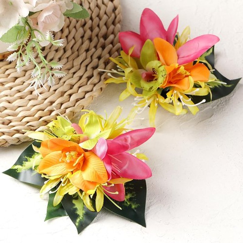 Hawaiian Flower Hair Clips for Women - 2 PCS Artificial Tropical Orchid Hairpin Hawaii Floral Hair Accessories for Women Girls Leis Luau Party Costume Beach Pool Vacation Headwear Decorations