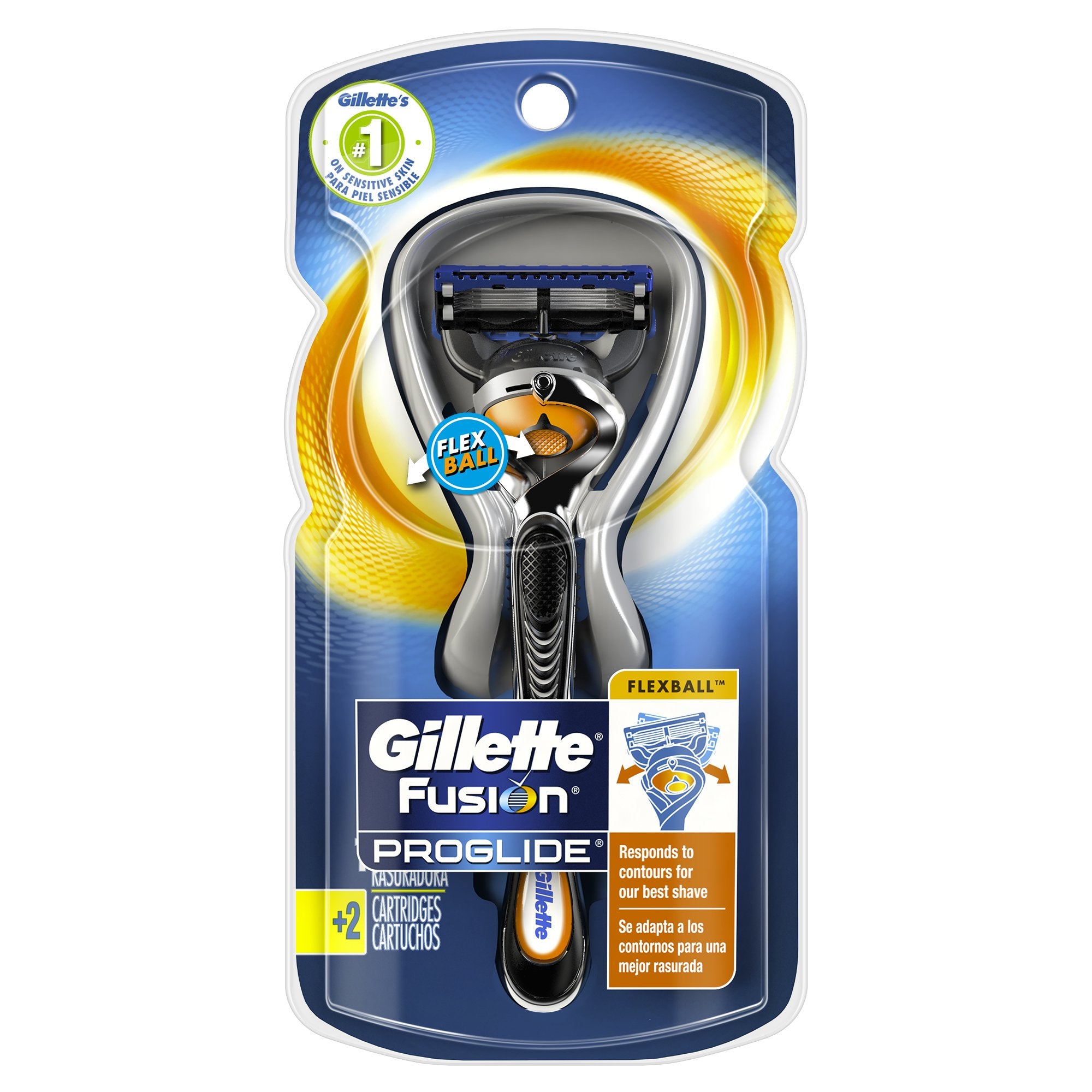 Gillette Fusion ProGlide Men's Razor with Flexball Handle Technology + 2 Razor Blade Refills