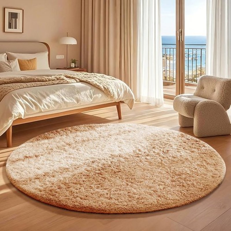 Ophanie Round Rug - 4Ft Beige Fluffy Circle Area Rug for Bedroom & Nursery Decor