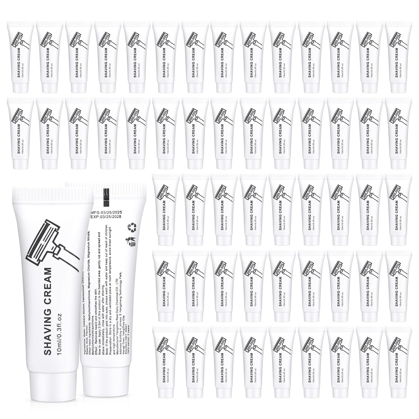 Shaving Cream Bulk, 10ml/0.35fl Oz Travel Shaving Cream, Individually Packaged, Suitable For Travel, Hotel, Home, Camping, Charity, Homelessness (50-PACK)
