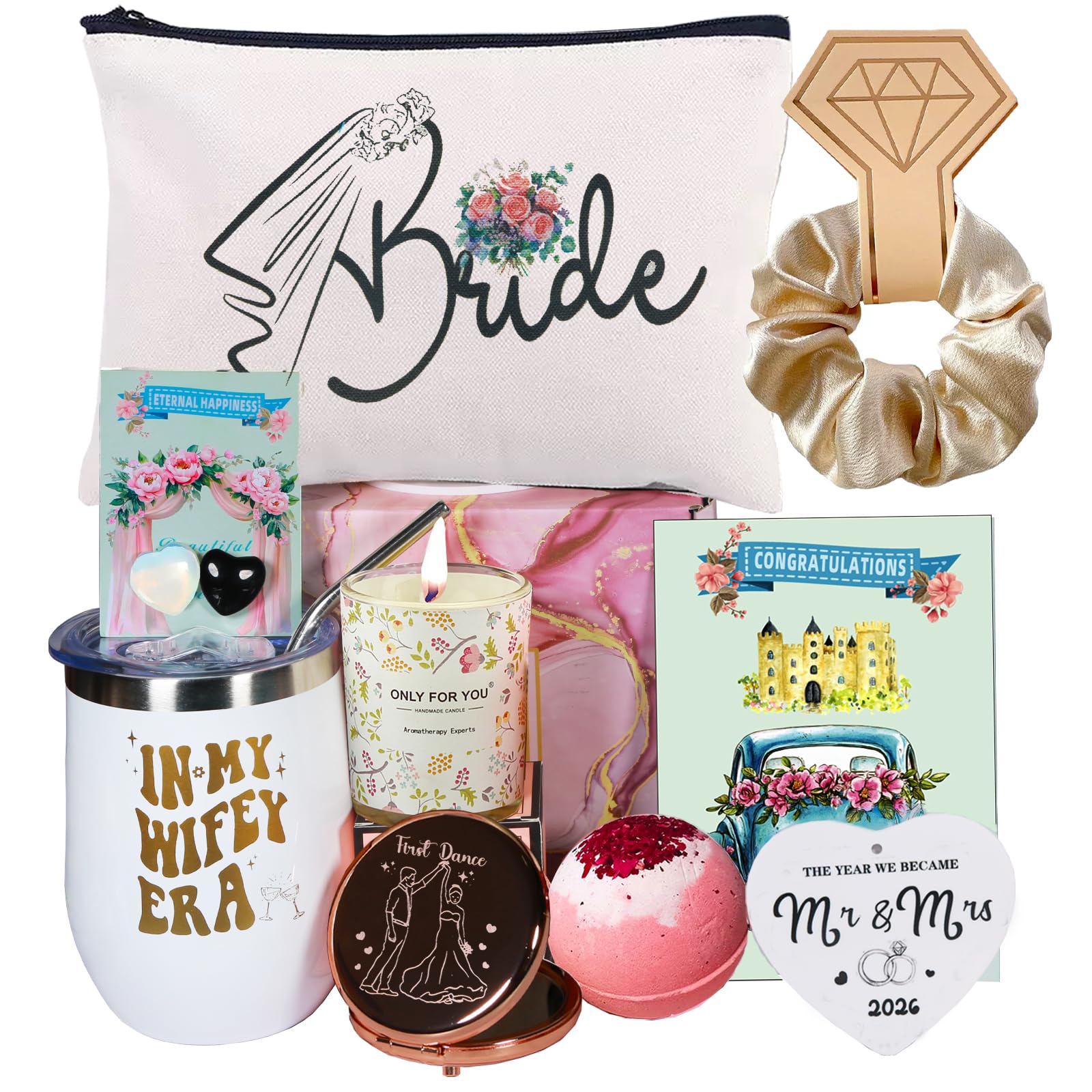 Bridal Shower Gifts for Bride, Bachelorette Party Gift Box for Bride To Be, Unique Wedding Engagement Presents Set for Women Her, Brides Just Married, Future Mrs, Wifey