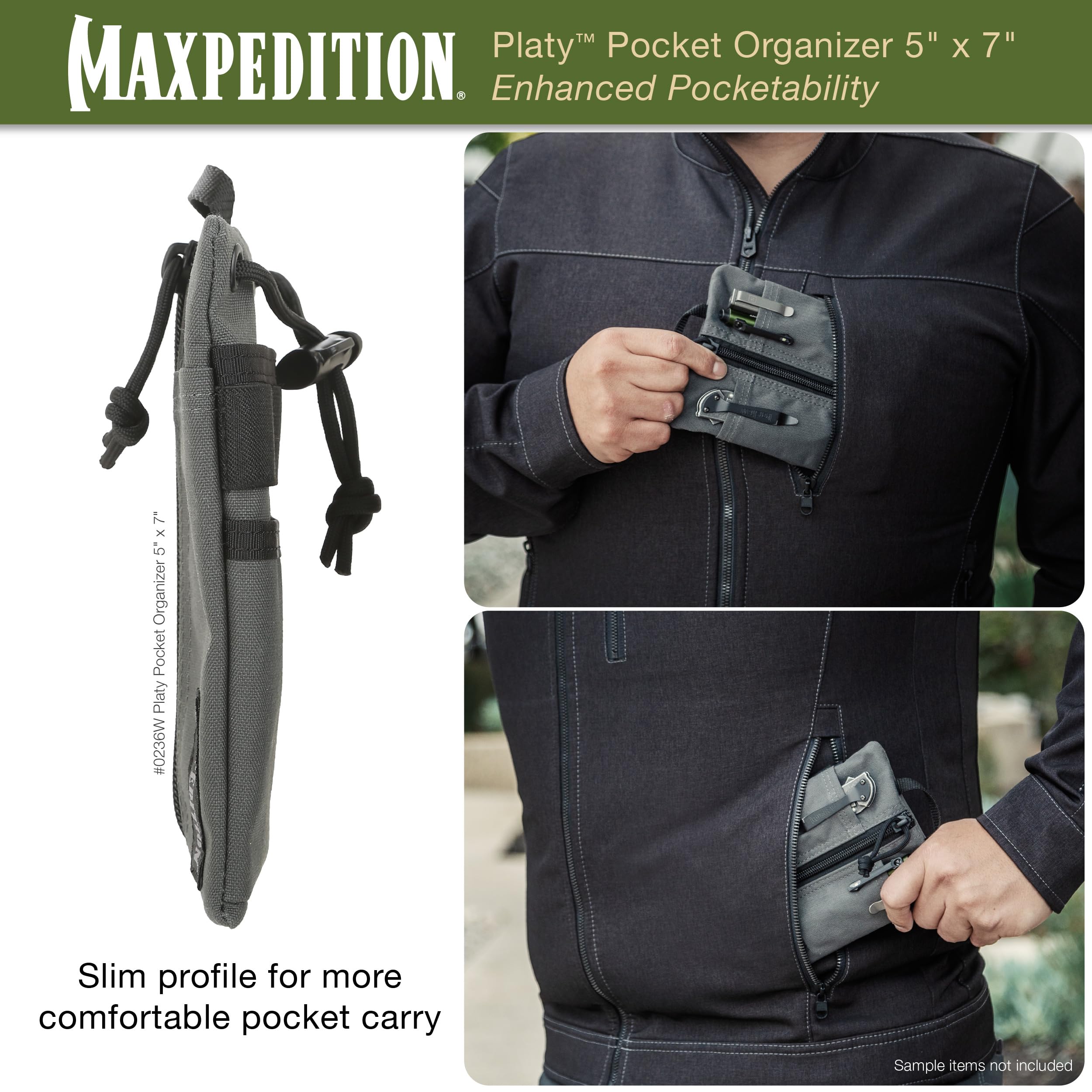 MAXPEDITION Platy Pocket Organizer, Durable EDC Tool Pouch for Men, Neck Wallet with Paracord Lanyard, Holds Flashlight, Multitool, Pen, Notebook (Wolf Gray, 5" x 7")