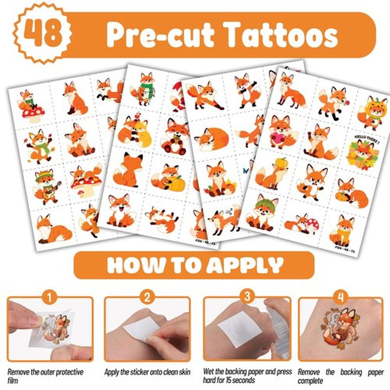 72 PCS Fox Party Set - 24 PCS Temporary Tattoos & 24 PCS Slap Bracelets - Fun Fox-Themed Gifts for Kids, Girls, Boys - Perfect for Birthday Parties, Baby Showers, Classroom Rewards, Party Decorations