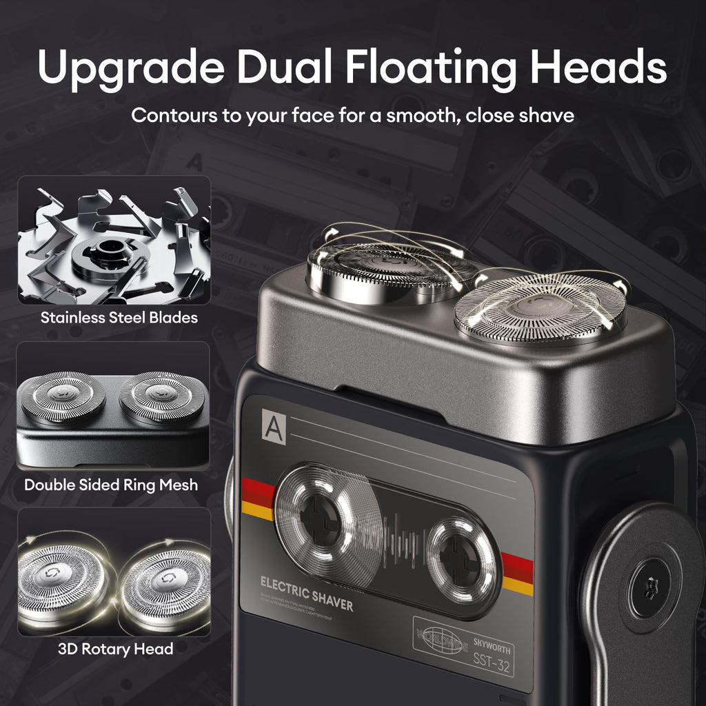 4-in-1 Electric Shaver, Rotary & Foil Shaver with Eyebrow Trimmer and Sideburn Trimmer, Multi-Head Grooming Kit for Smooth Shaving and Precision Styling