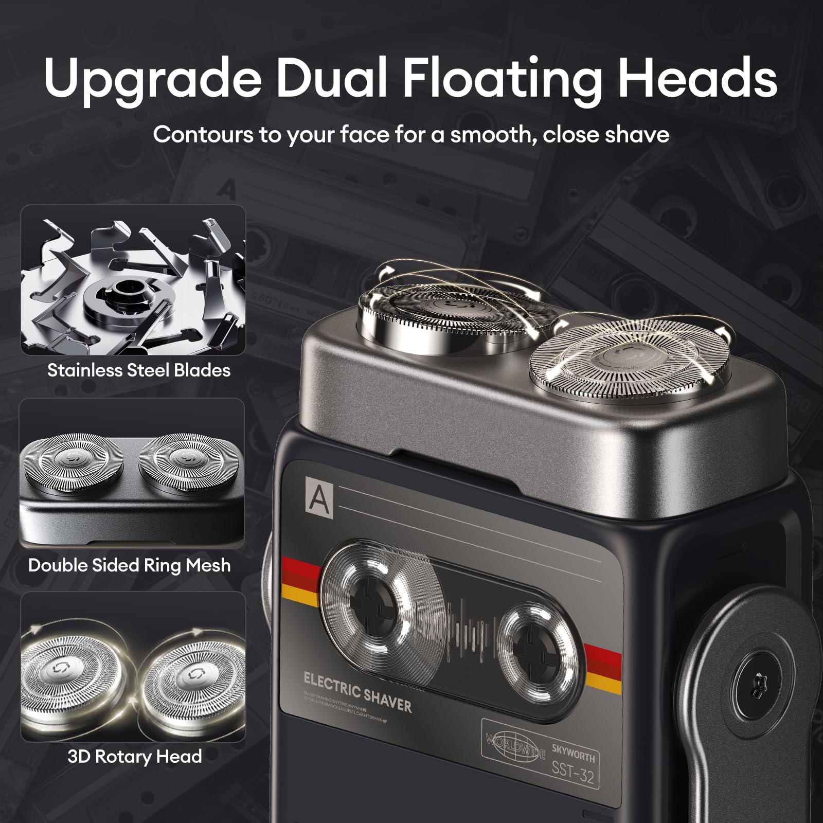 4-in-1 Electric Shaver, Rotary & Foil Shaver with Eyebrow Trimmer and Sideburn Trimmer, Multi-Head Grooming Kit for Smooth Shaving and Precision Styling
