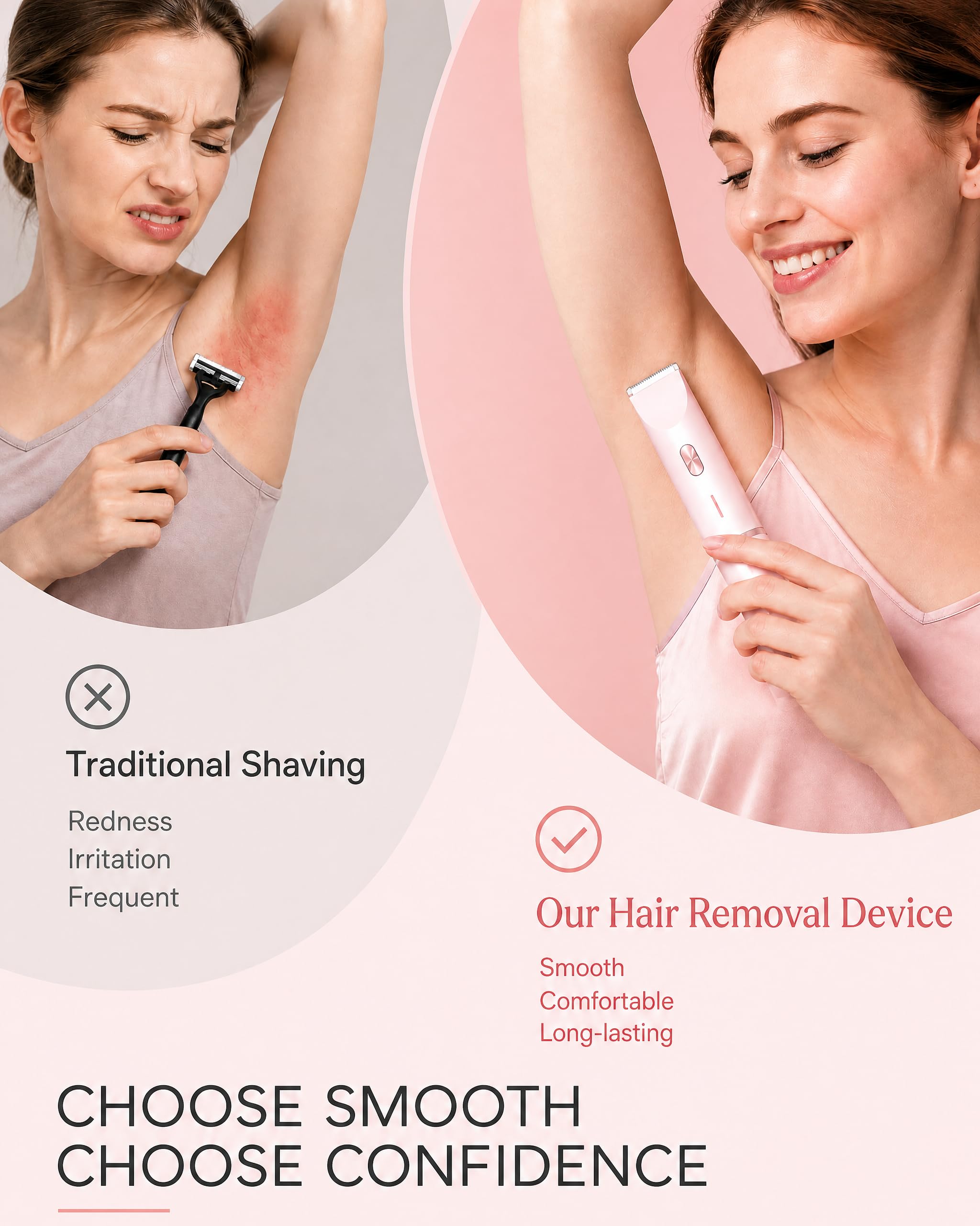 AiooTisu 2-in1- Bikini Trimmer for Women, Waterproof Painless Electric Razor with Dual Heads, IPX7 Shower & Travel Bikini Shaver, USB-C Rechargeable, for Bikini Line, Legs, Face & Underarms