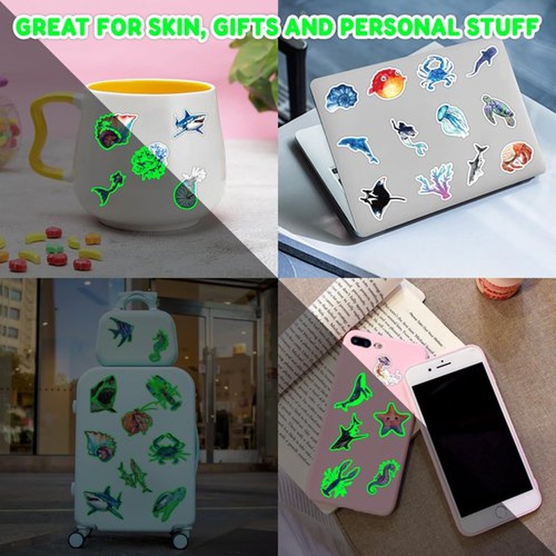 96 PCS Ocean Pre–Cut Luminous Temporary Tattoos Themed Birthday Party Decorations Favors Supplies Décor Glow In The Dark Shark Sea Turtle Tattoo Stickers Gifts For Game Boys Girls (Glow in the Dark)