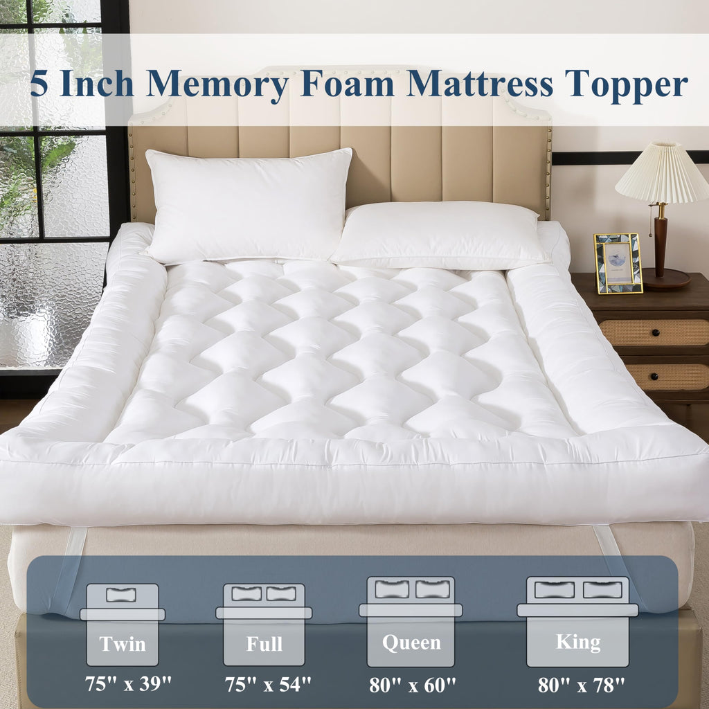 ELNIDO QUEEN® 5 Inch Memory Foam Mattress Topper King Size, Breathable Gel Memory Foam Bed Topper, 2000 GSM Fill, Soft Fluffy Supportive Pillow Top Mattress Pad for Back Pain Relief, 80x78x5 Inch