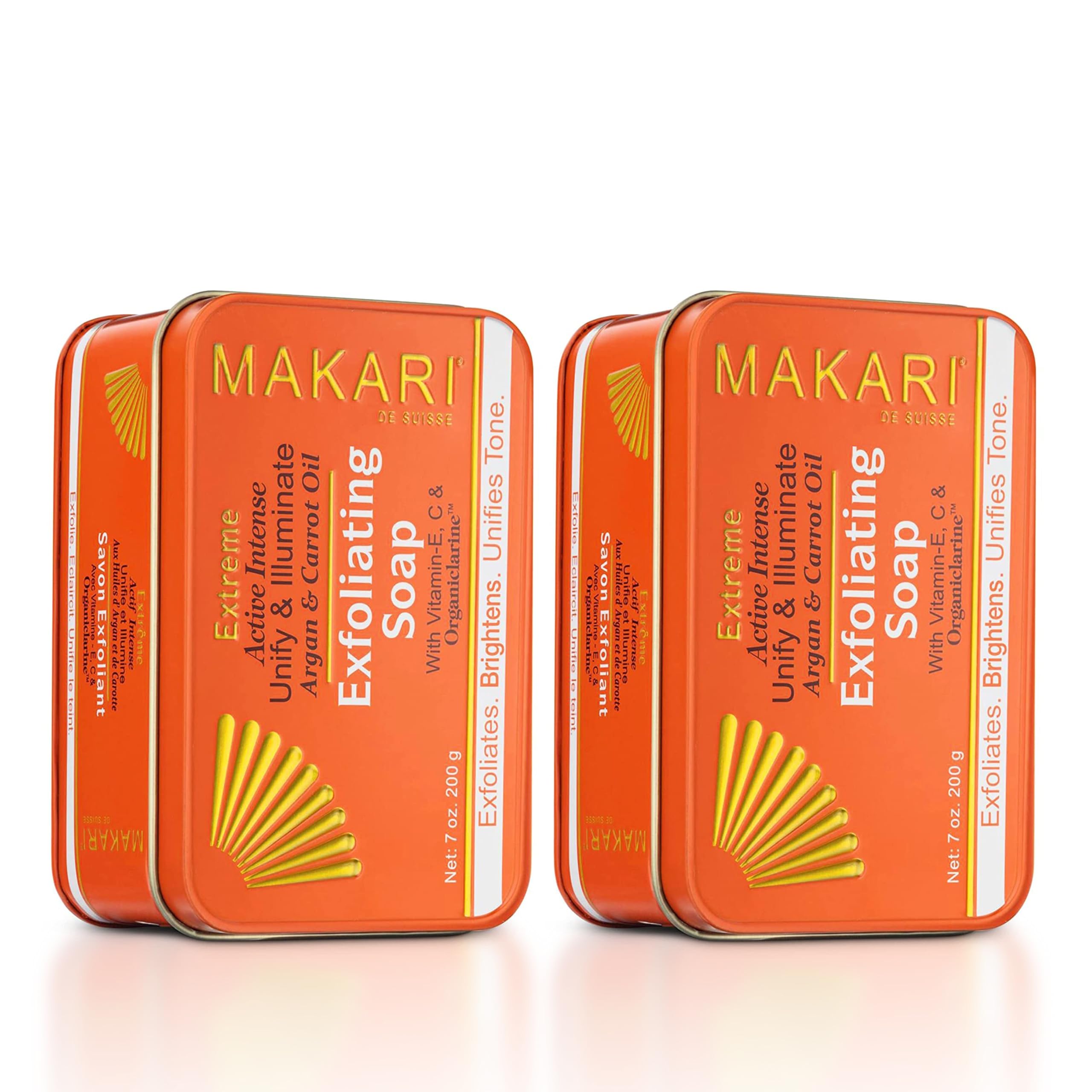 MAKARI Extreme Active Intense Argan & Carrot Oil Exfoliating Soap 2-Pack (7 oz) | Radiance-Boosting Bar | With Apricot Seed Extract & Vitamins C & E | Helps Reveal Smoother-Looking Skin