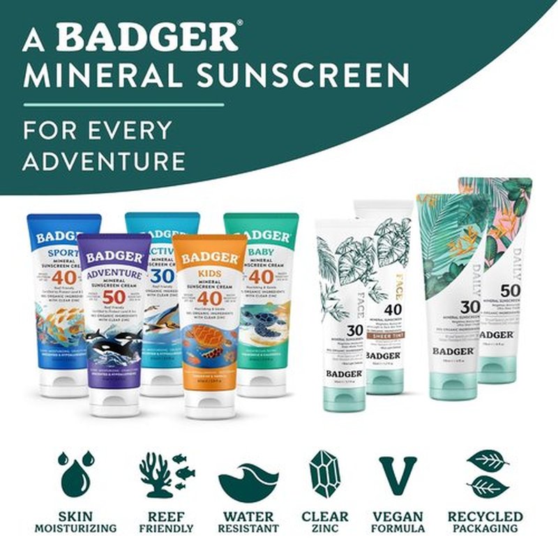 Badger Zinc Oxide Face Sunscreen SPF 30 - Lightweight, Matte Finish, Water-Resistant, 1.7 fl oz