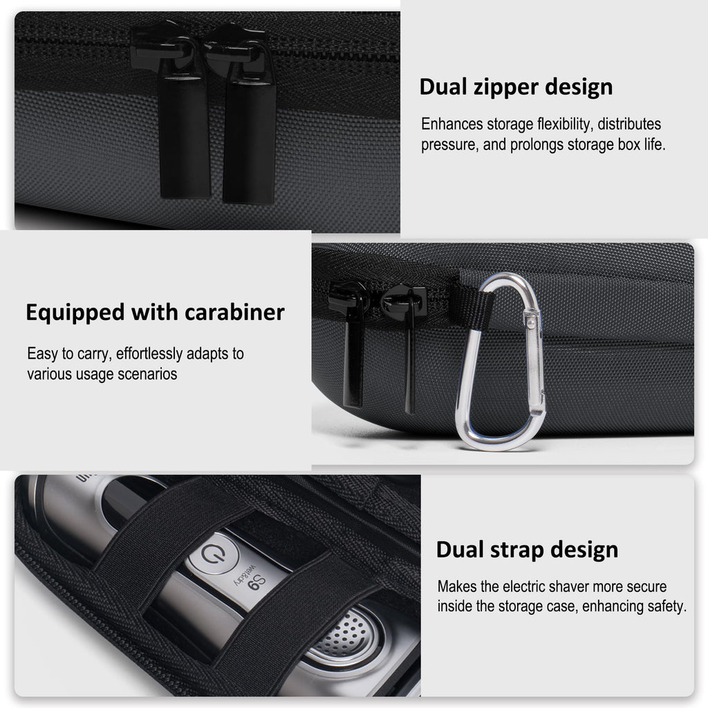 Electric Shaver Travel Case for Braun Series 3/5/6/7/8/9, Hard EVA Storage Bag with Dual Straps, Portable Protective Organizer for Men's Electric Razor, Charger & Accessories, Grey
