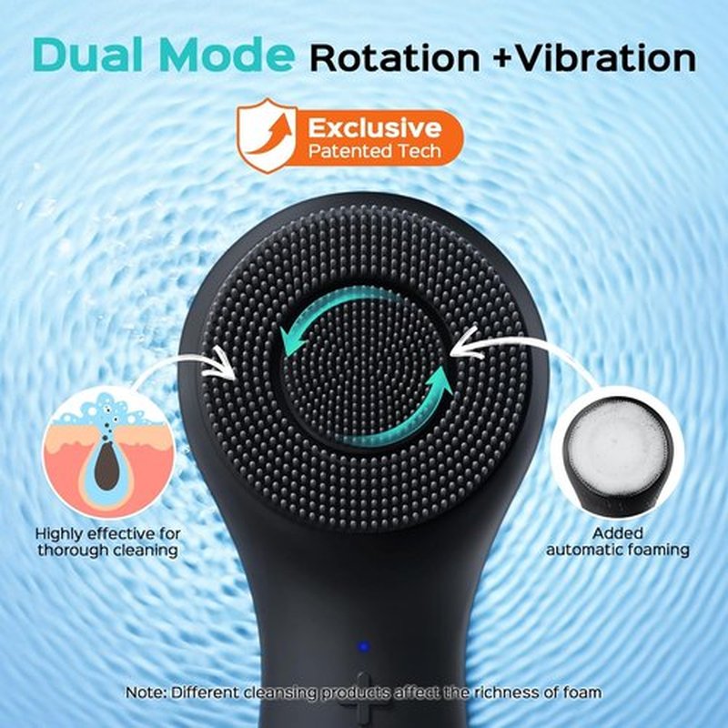 COSLUS FBS03 Facial Cleansing Brush - 2-in-1 Spin & Vibration Silicone Exfoliator | Waterproof Electric Scrubber for All Skin Types