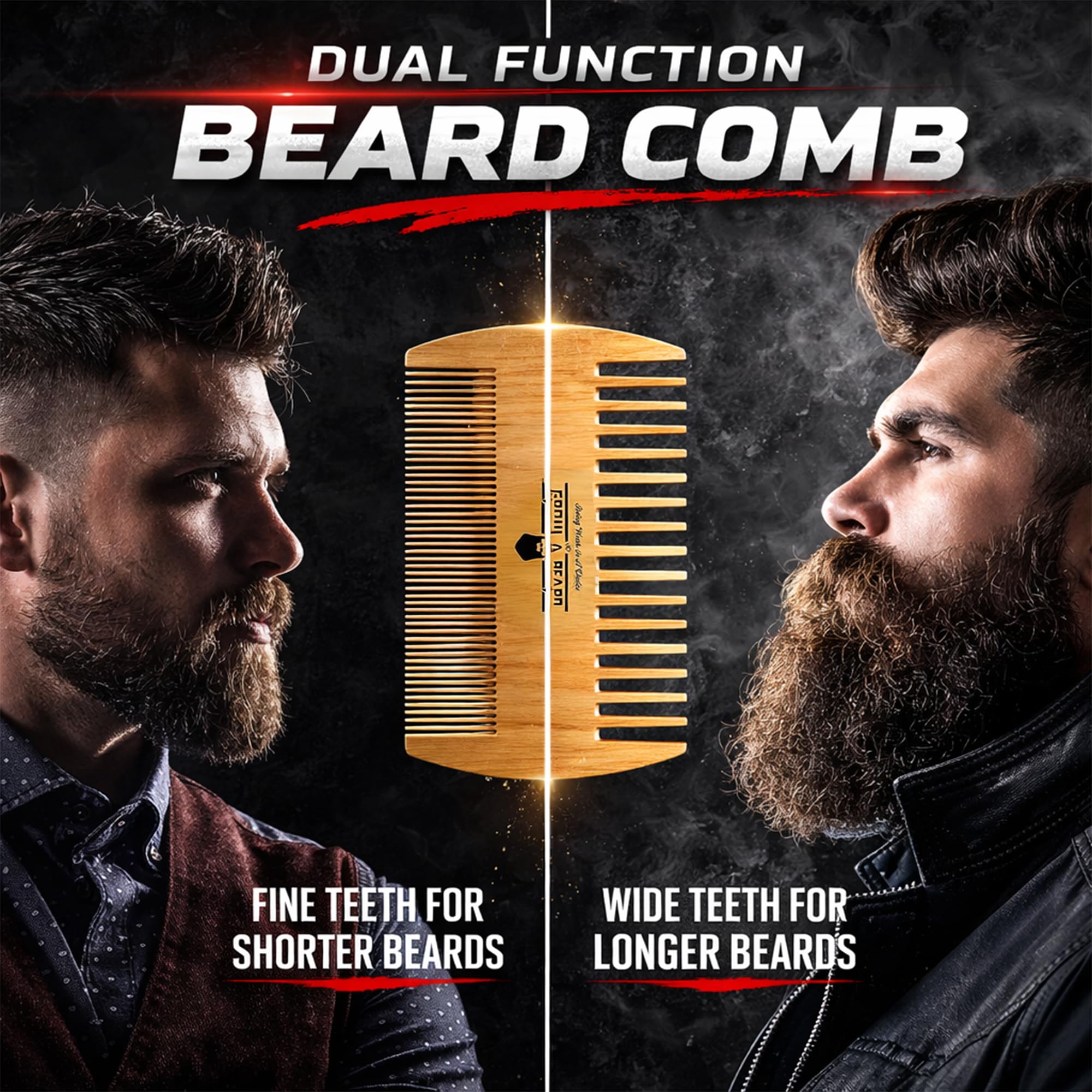 Wooden Beard Comb for Men & Case, Great Mustache Comb for Men, Dual Action Beard & Mustache Comb With Fine & Coarse Teeth, Mens Pocket Wood Comb, Peine Para Barba de Hombre (2 pack Comb+Case)