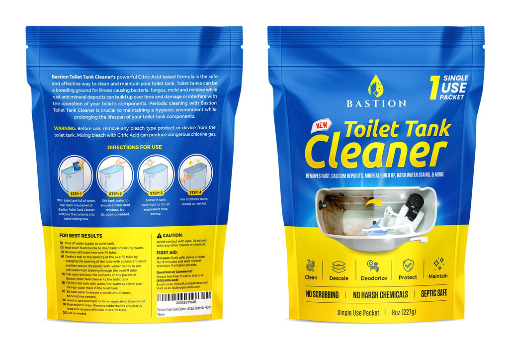Bastion Toilet Tank Cleaner - 6-Uses. (*Not For Toilet Bowl*) Removes Rust, Mineral Deposits, Hard Water Stains, & Calcium Build Up. Contains 6 X 8oz Single Use Packets