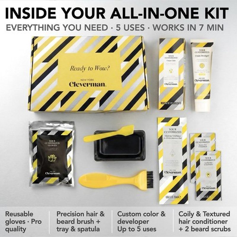Cleverman Hair & Beard Dye Kit for Men, All-in-One Reusable Mens Hair Color, Natural Gray Coverage, Ammonia-Free Beard Mustache Dye for Men (Dark Brown for Black Men)