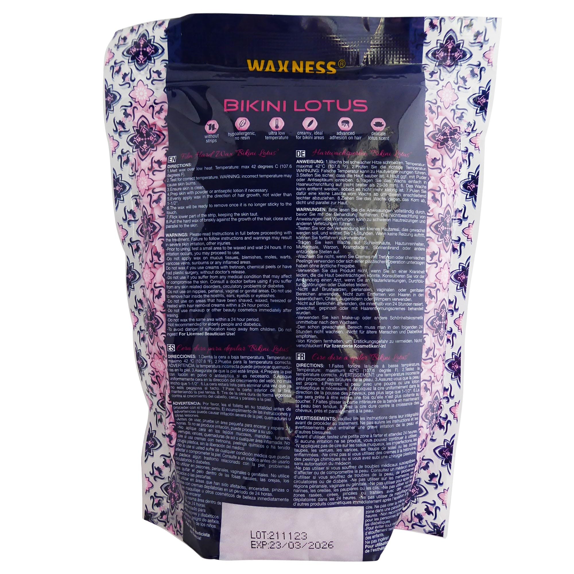 Waxness Bikini Lotus Hard Wax Beads 1.65 lb (750 g) Pack of 2 – Stripless Professional Hard Wax for Face & Body, Smooth Application, Suitable for Sensitive Skin – Made in Italy