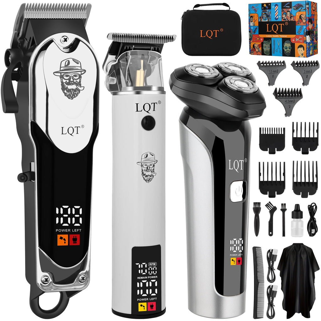 LQT Professional Barber Kit for Men, Cordless Hair Clipper, Trimmer & Shaver Set with LED Display, USB-C Rechargeable Battery,Low Noise,Grooming Gift for Husband, Father, Boyfriend (Black Blue)