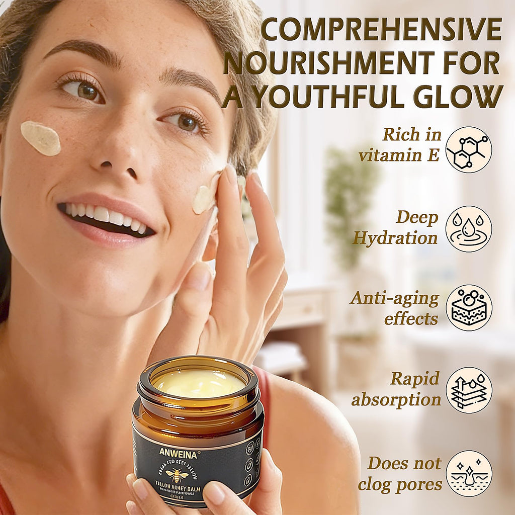 Loobexery Organic Grass-Fed Tallow Honey Balm, Beef-Tallow for Skin Whipped Beef Tallow and HoneyBalm with Raw Honey - Natural Beef Tallow Face Moisturizer for Body & Face (2 Oz)