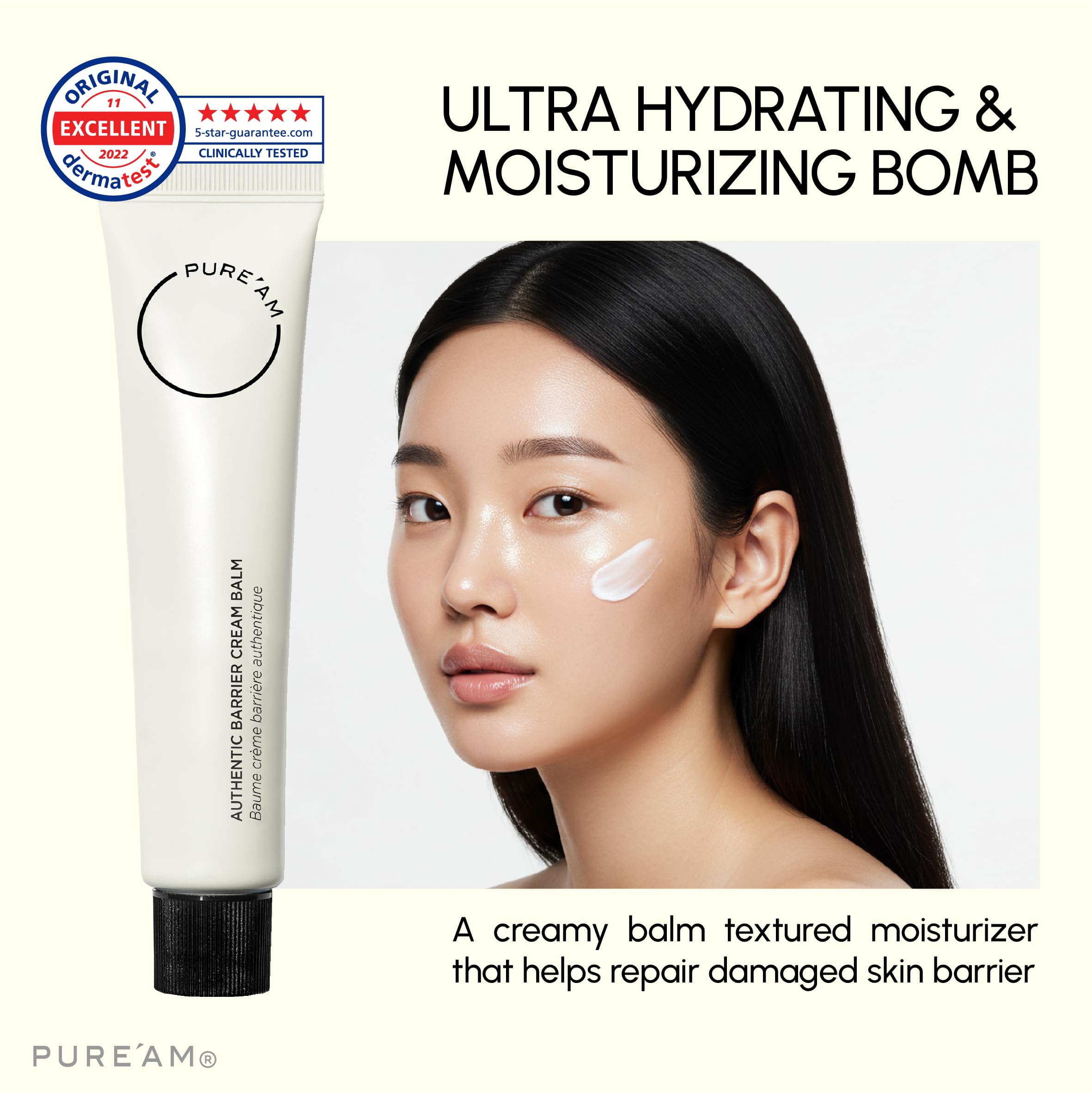 PURE'AM - Korean Barrier Repair Moisturizer Cream For Dry & Sensitive Skin - Hydrating Face Balm - 30ml (1.0 Fl Oz)