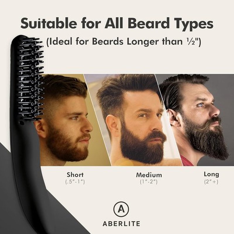 Aberlite EDC Heated Beard Straightening Brush - Professional Grooming Tool for 0.5 Inch+ Beards | Black