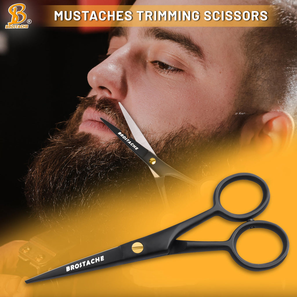 5” Professional Beard and Mustache Scissors, German Steel Beard Scissors Come with Mustache Comb, Beard Comb and Carrying Pouch. Grooming Scissor for All Facial Hair Scissors (Black)