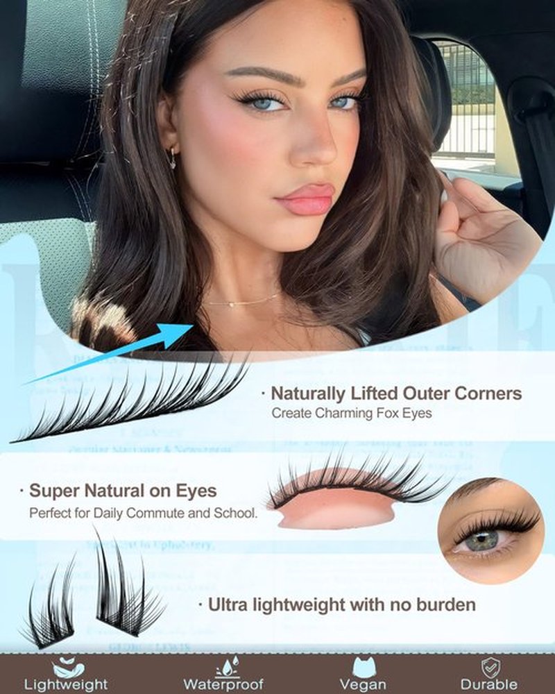 Fox Eye Lash Clusters Natural Eyelash Clusters 10-14mm Wispy Lashes Clusters Spiky Cluster Eyelash Extensions Fairy Cluster Lashes Daily Wear Eyelashes Clusters Hooded Eye DIY Lash Extension