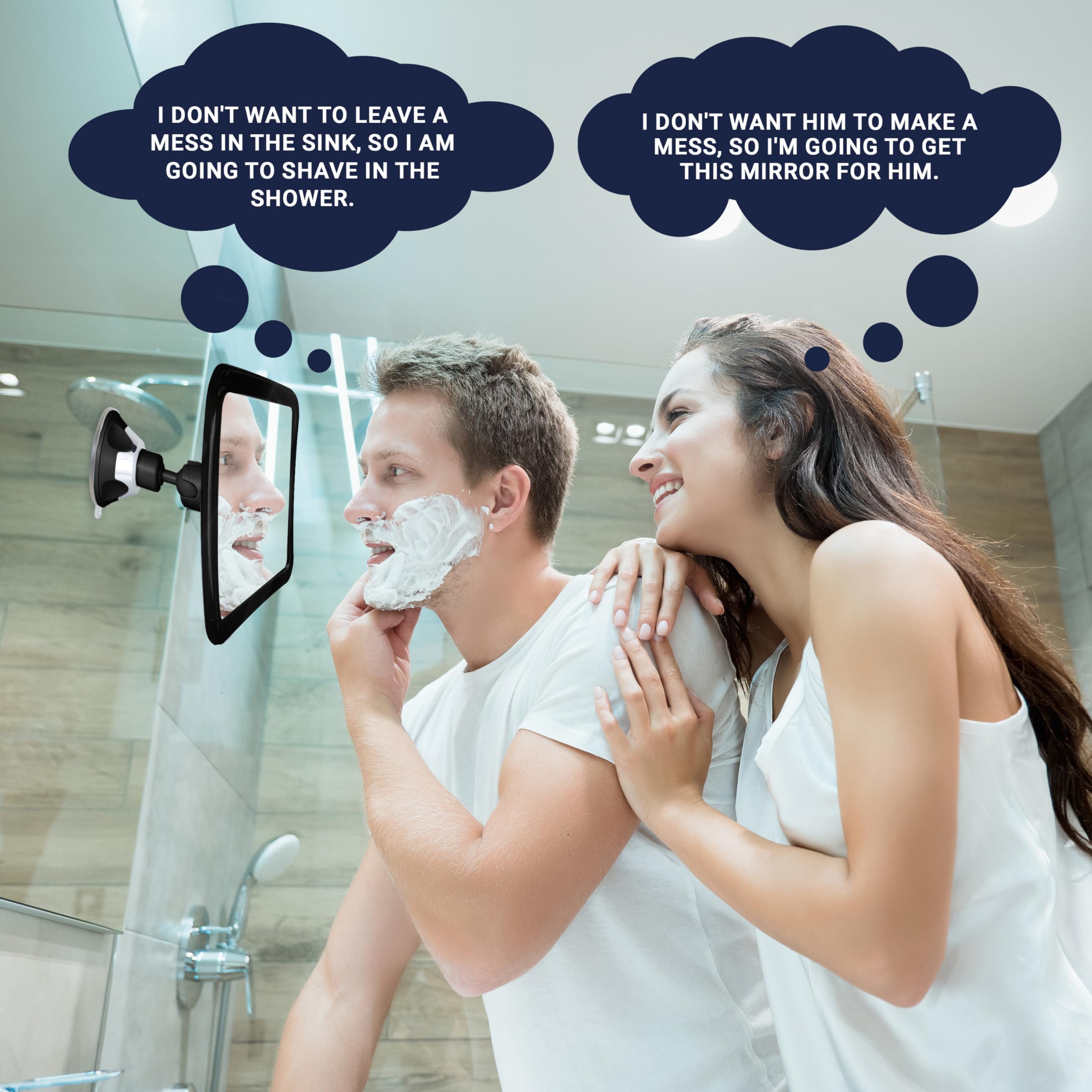 MIRRORVANA Fogless Shower Mirror for Shaving with Upgraded Suction, Anti Fog Shatterproof Surface and 360° Swivel, 1X Magnifying, 6.3 x 6.3 Inch (Black)