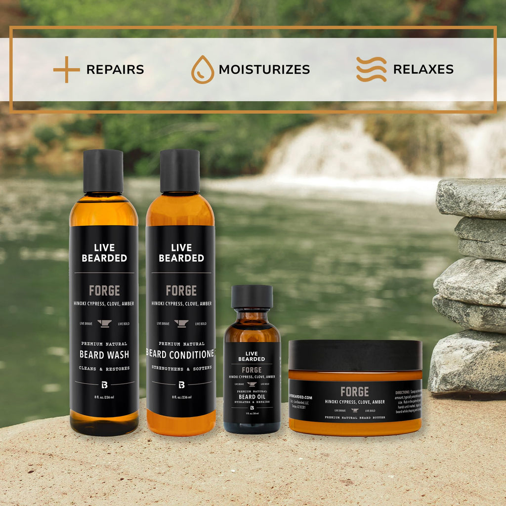 LIVE BEARDED® Complete Beard 4 Step Grooming Kit, Forge Scent