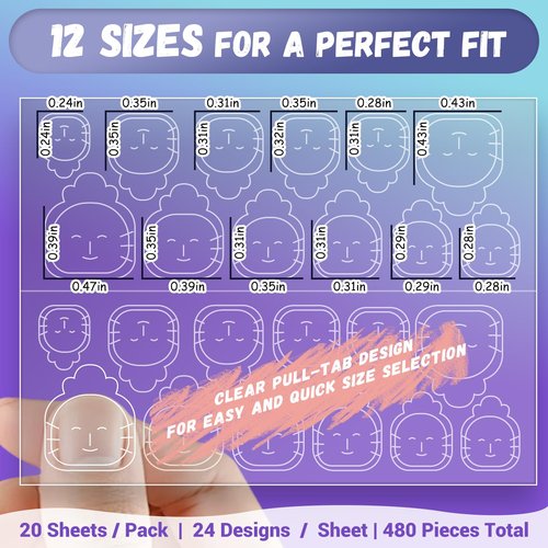 Jolly Snaps XS Non-Toxic Nail Adhesive Tabs for Kids | 480 PCS Extra Strong Sticky Tabs for Press On Nails | Waterproof, Ultra Thin & Easy to Use | 20 Sheets Nail Glue Tabs