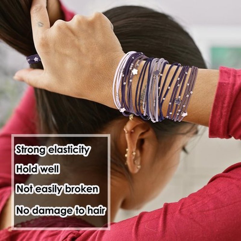 20 PCS Boho Hair Accessories for Women, Ponytail Holders and Bracelets, 5 Neutral Colors, No Damage Elastics for Thick or Thin Hair
