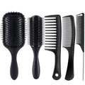 SALONSILK 5PCS Hair Brush Comb Set, Women Men Paddle Styling Hair Brushes Wide Fine Tooth Combs, Rat Tail Parting Barber Professional Set for Detangling, Thick, Natural, Thin, Curly
