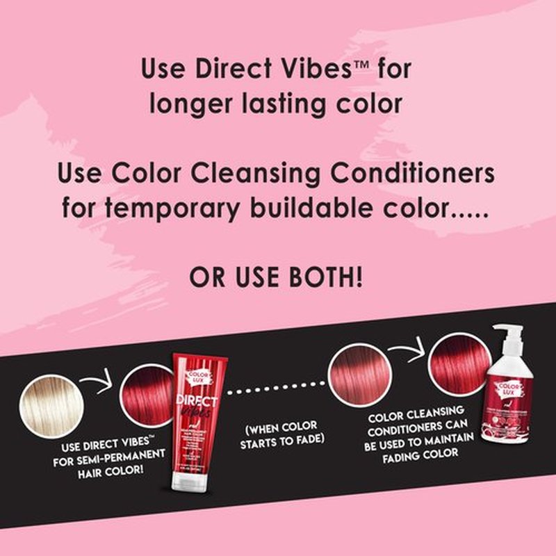 Color Lux Direct Vibes Semi-Permanent Hair Color, Red, Vibrant & Long-Lasting Shade With Bond Builder Complex, Ammonia-Free, Vegan, Sulfate-Free, Paraben-Free, 8 fl oz