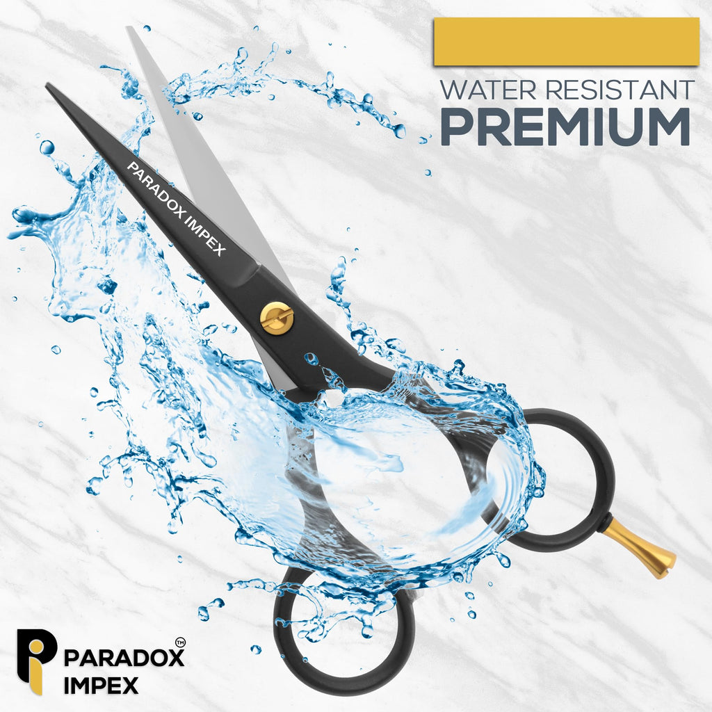 PARADOX IMPEX 5” Beard and Mustache Scissors, German Stainless Steel Beard Scissors Come with 1 Tweezers, 1 Beard Comb, 1 Mustache Comb and Pouch, Hair Scissors for All Facial Hairs. (Black)