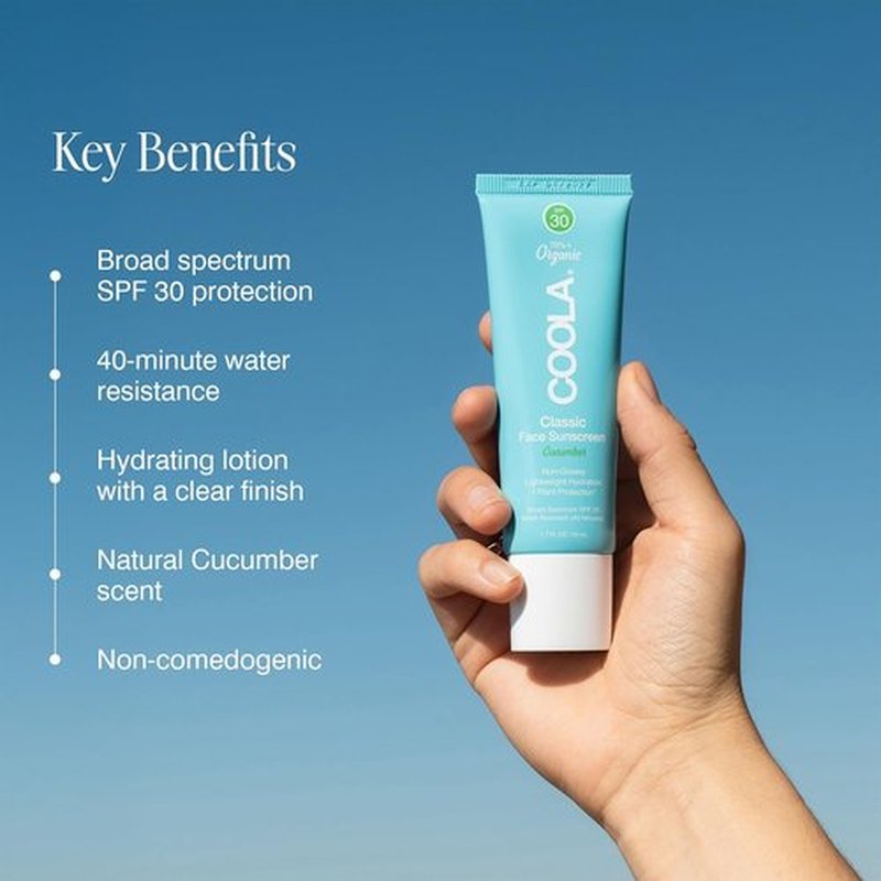 COOLA Organic Face Sunscreen SPF 30 - Vegan & Gluten-Free Daily Sunblock Lotion, Cucumber, 1.7 Fl Oz