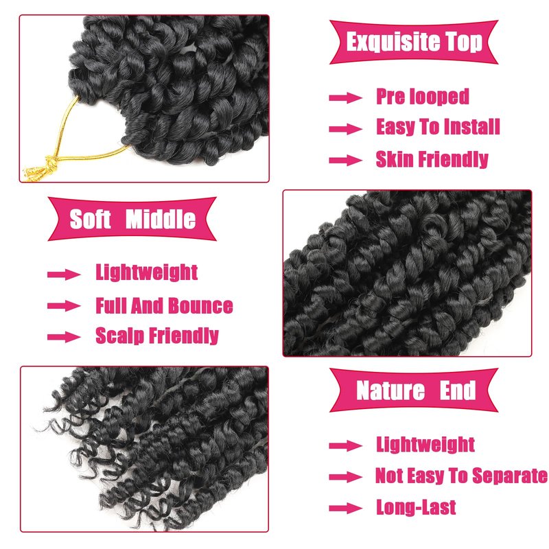 Zoewan Passion Twist Crochet Hair 10 Inch 6 Packs Pre-Twisted, Pre-Looped, Wavy, Curly, Short Bohemian Crochet Braids Hair for Black Women, Kids & Girls (10 Inch,1B)
