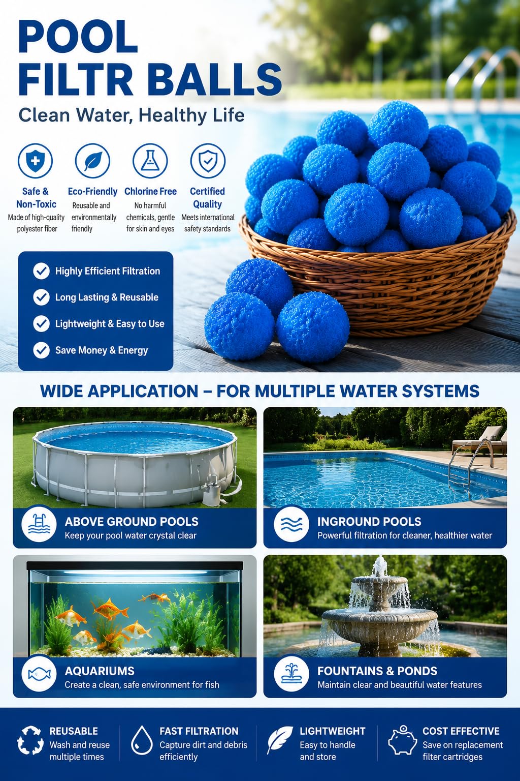Makeforu 3 lbs Pool Filter Ball, for Swimming Pool Sand Filter, Lightweight Reusable Eco-Friendly Fiber Filter Ball, Replaces 100 lbs Pool Filter Sand (3 lbs)