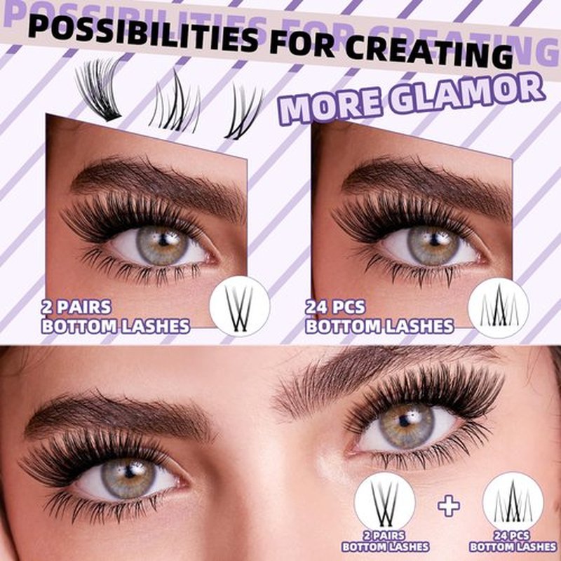 B&Qaugen B&Q Eyelash Extension Kit with Bottom Lash Extension 10-18mm 40D D Curl Lash Clusters Kit with Bottom Lashes DIY Lash Extension Kit Bond and Seal Lash Applicator (Kit-40D-D-MIX10-18)