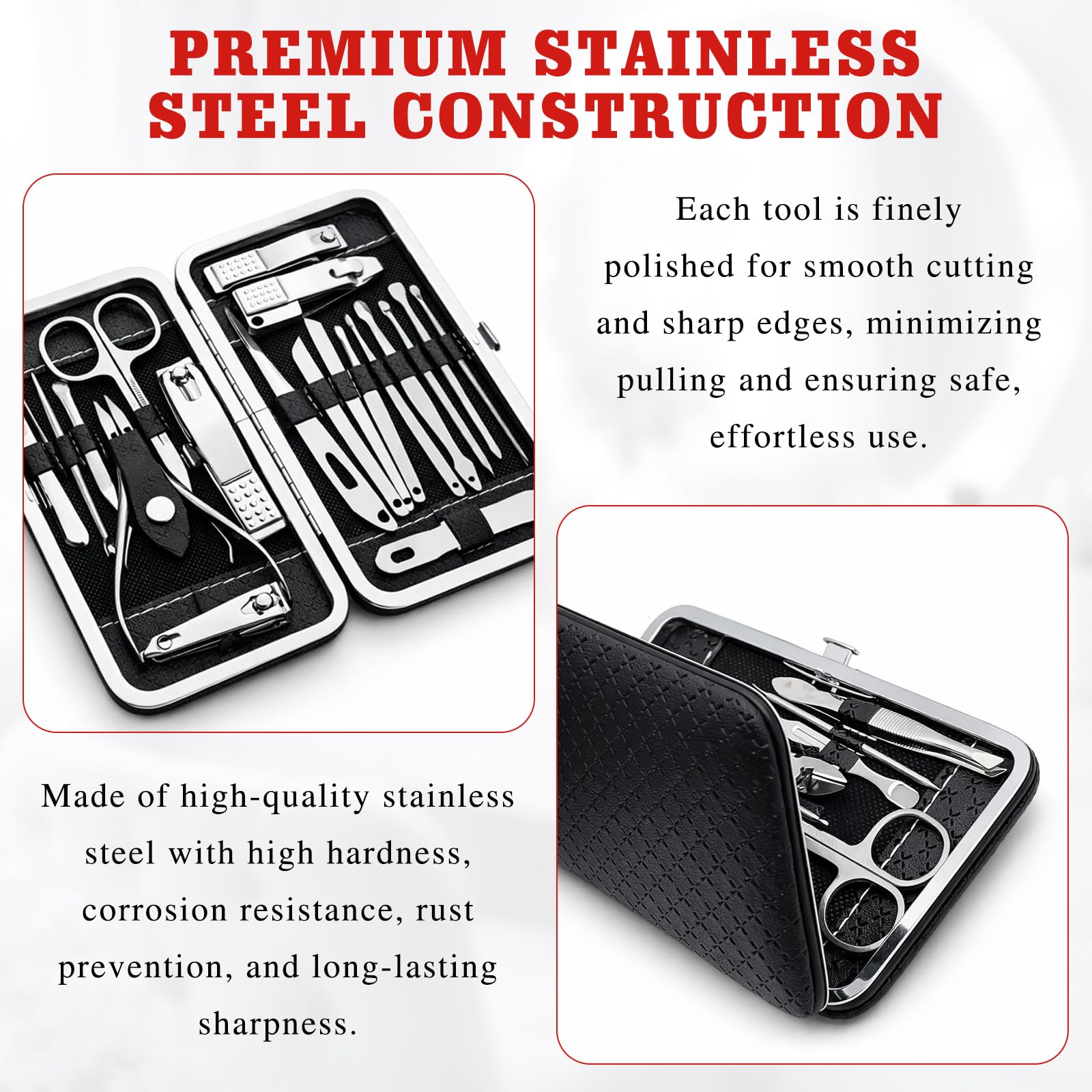 19-Piece Professional Nail Clippers & Grooming Kit (Black) – Fingernail and Toenail Cutters Manicure Pedicure Set with Travel Case for Men and Women