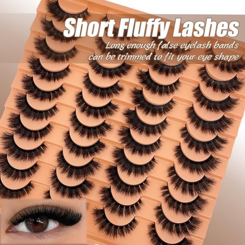 SISIYDY Fluffy Lashes Mink 3D Cat Eye Dramatic Thick Volume EyeLashes Wispy 16mm Full Lash Strips Faux Mink Eye Lashes C Curl Short Cat Eyelahses Pack YH302