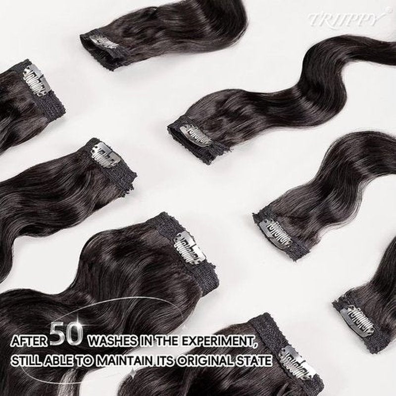 TRIIPPY Raw Cambodian Hair Clip in Hair Extensions,Triple Lifespan than Regular Virgin Hair,Keep Texture And Smooth after Long Time Used,100% Raw Hair Body Wave 18 Inch 8-pcs 120g Nature Black