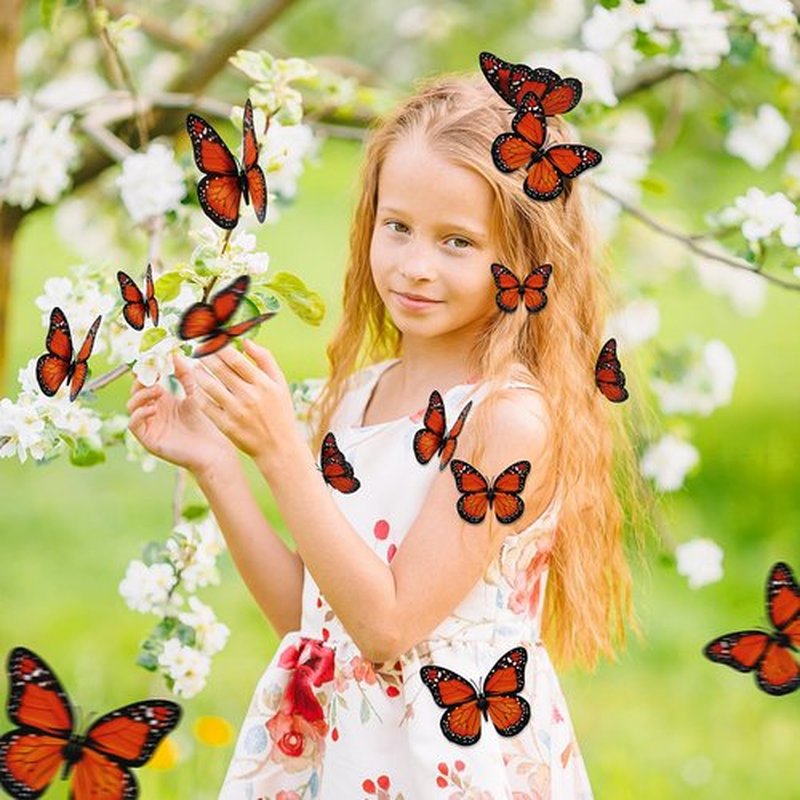 12 Pcs Monarch Butterfly Hair Clips, 3D Butterfly Barrettes Hair Costumes Accessories for Halloween Day of the Dead Decorations (12 pieces)