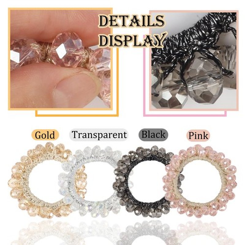 4 PCS Rhinestone Hair Ties, Bracelets Hair Ties for Thick or Thin Hair, Boho Hair Ties for Ponytail Holders, 2.2’’ Hair Tie for Women No-Damage