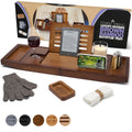 Temple Spring Bamboo Bathtub Tray Caddy for Tub — Expandable Wood Bath Tray with Solid Book Stand Wine Holder and Non-Slip Pads — Includes Bamboo Soap Dish and Spa Accessories — Luxury Bath Gift Set