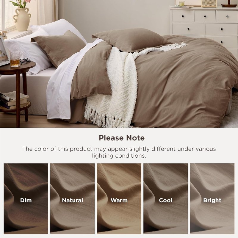 Bedsure Coffee Duvet Cover - Soft Cotton-Like Polyester Bedding Set | Full Size 80x90 Inches, 3 Pieces with Zipper Closure & 2 Pillow Shams