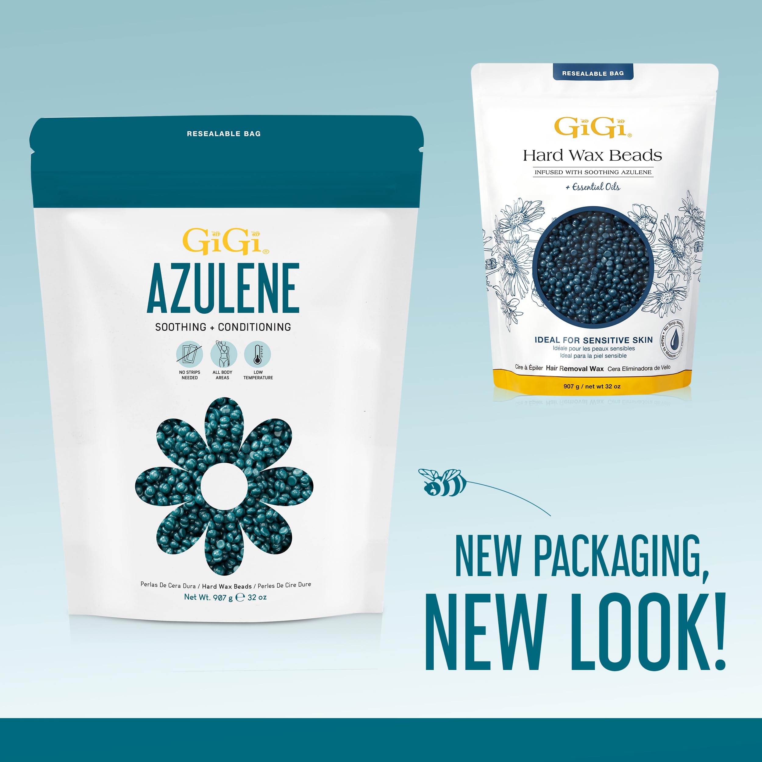 GiGi Azulene Hard Wax Beads for Hair Removal, Sensitive Skin, 32 oz
