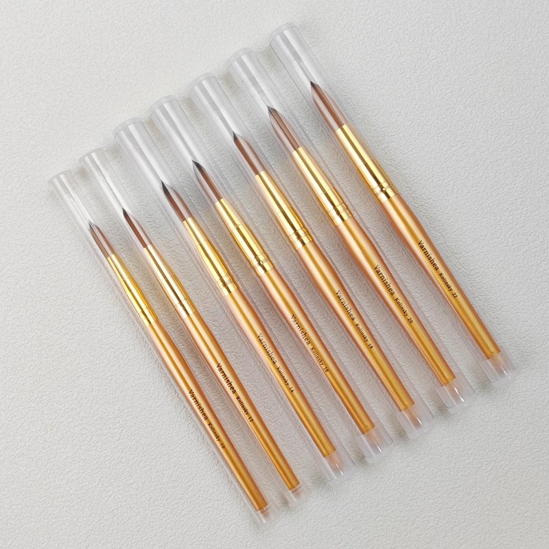 varnishea Kolinsky Acrylic Nail Brush Golded Solid Wood Handle Professional Manicure Brushes for Powder Nail Acrylic Application - Salon & DIY Nail Art Essentials - Size 16, 1.0 Count