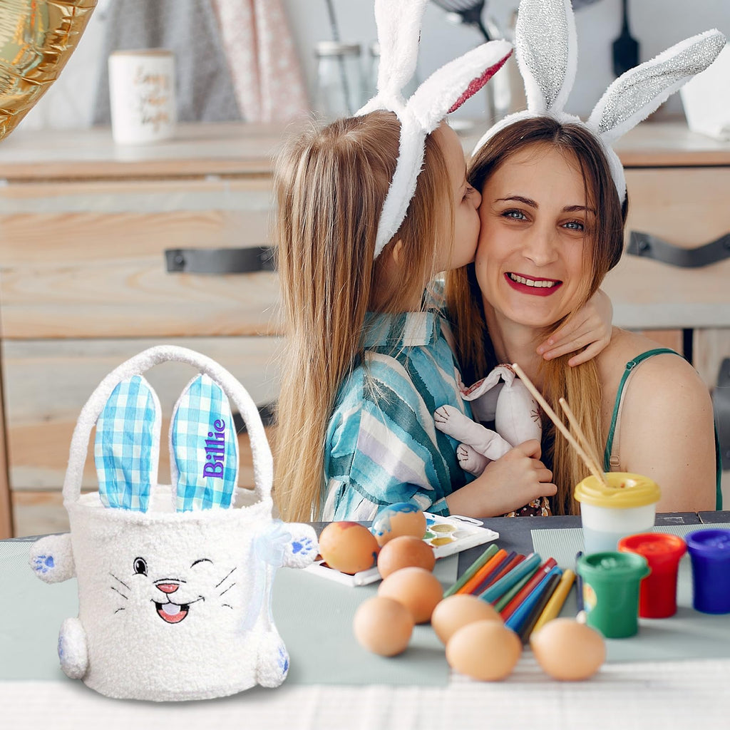 Personalized Easter Bunny Baskets - Custom Easter Basket with Embroidered Name, Fillable Easter Basket for Egg Hunts, Holiday Celebrations & Party Favors